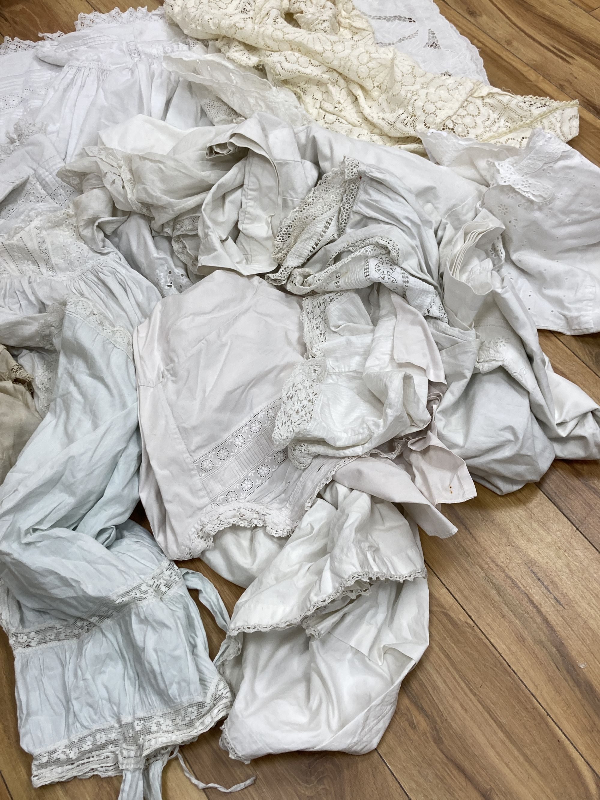 A collection of white worked ladies clothing from the 19th/20th century